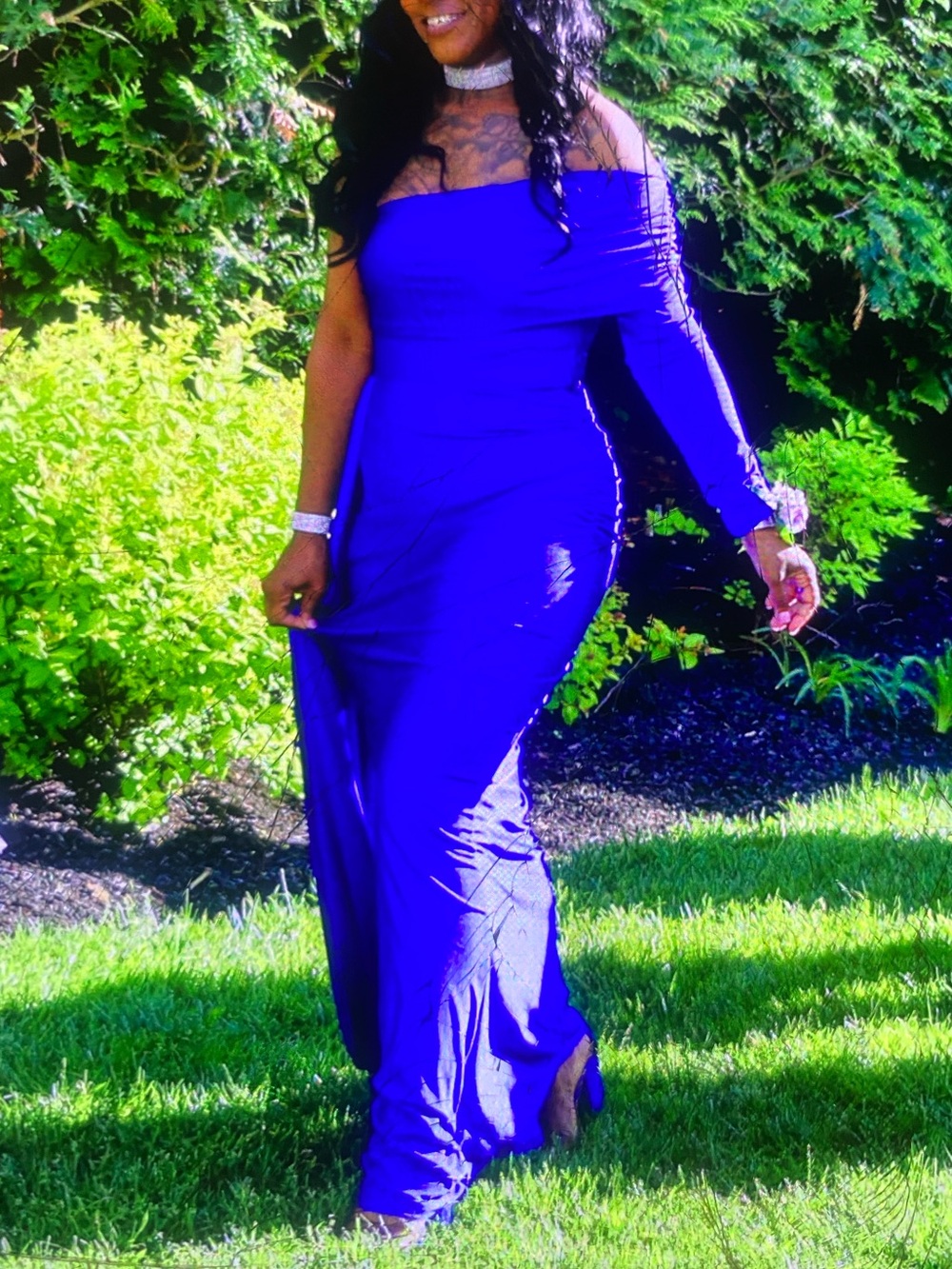 One-Shoulder Royal Blue Evening Gown